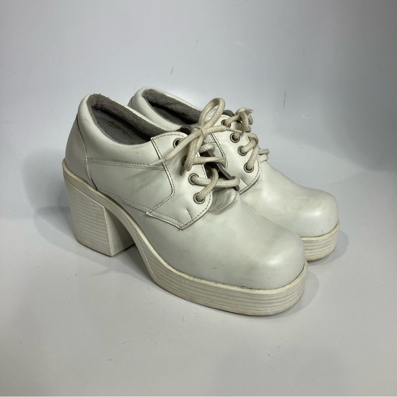 Ardical white leather retro clog heel shoes size 8 - Picture 1 of 7